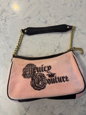 Juicy Couture Pink Velvet Mini Shoulder Bag with Gold Chain Accent